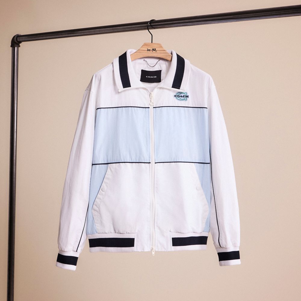 COACH®,RESTORED COLORBLOCK MASHUP WINDBREAKER IN RECYCLED NYLON,White,Front View