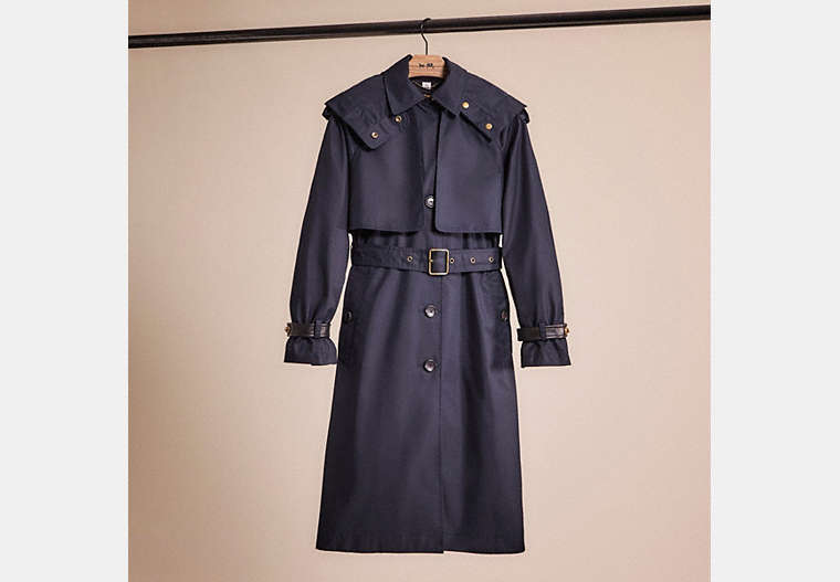 COACH®,RESTORED HOODED TRENCH COAT,Raven Blue,Front View