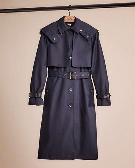 COACH®,RESTORED HOODED TRENCH COAT,Raven Blue,Front View