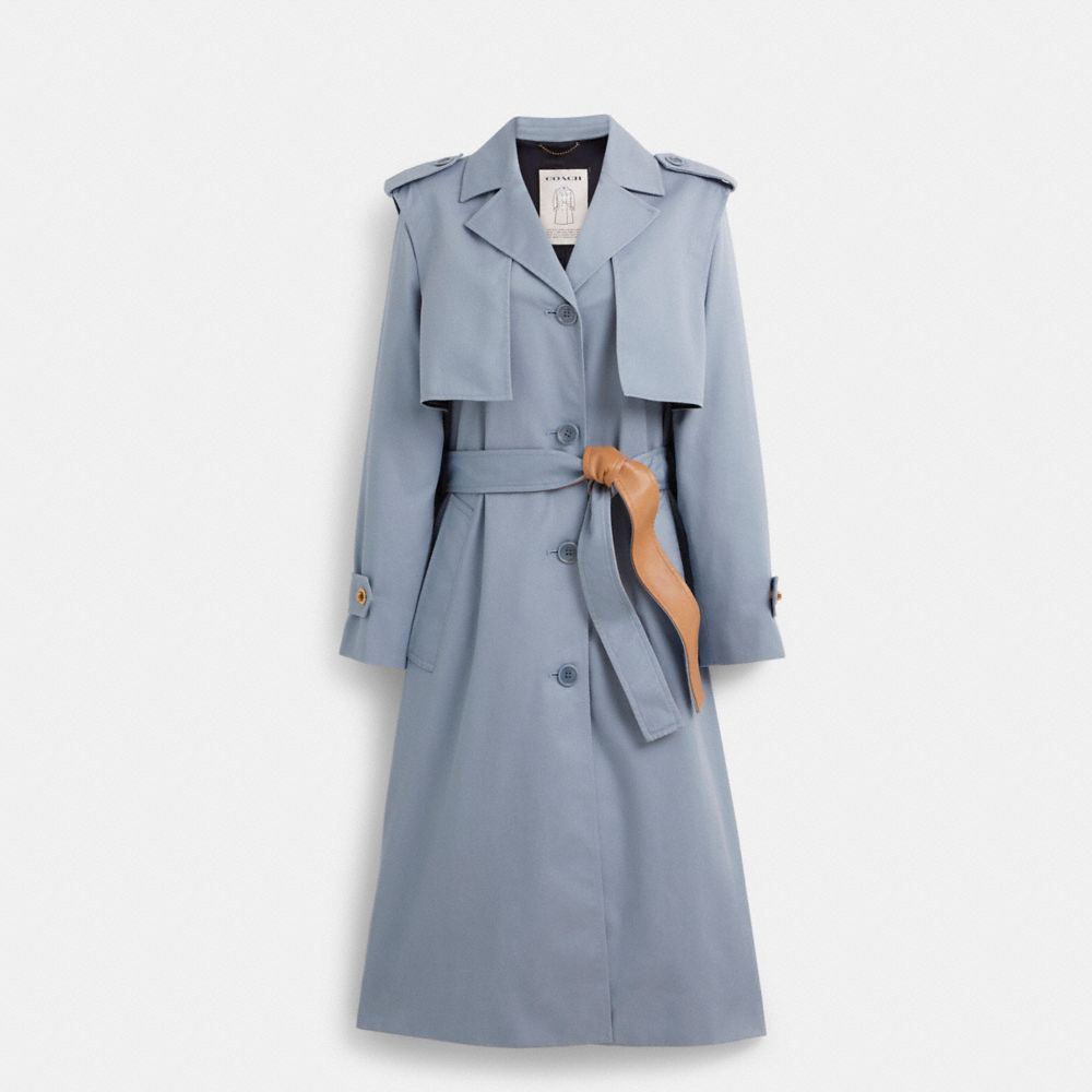 COACH®,RESTORED MINIMAL TRENCH COAT,Pale Blue,Front View