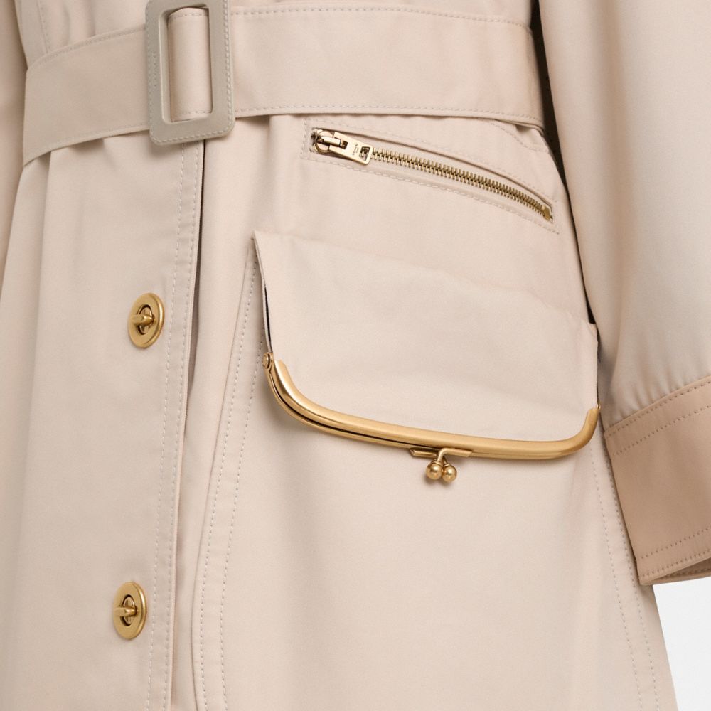 COACH®,Restored Classic Cashin Coat,Cotton,Trench,Belt,Leather Embellishment,Ripstop,Work,Beige,Scale View