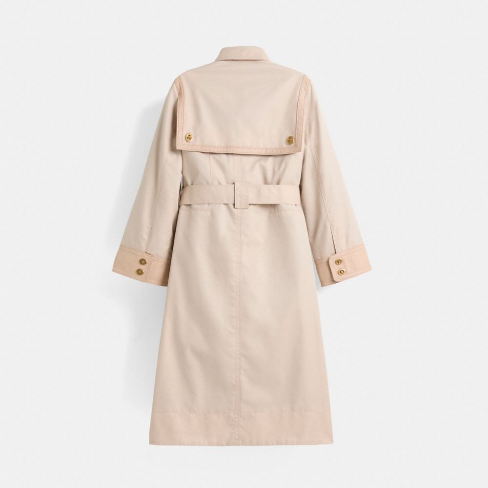COACH®,Restored Classic Cashin Coat,Cotton,Trench,Belt,Leather Embellishment,Ripstop,Work,Beige,Back View