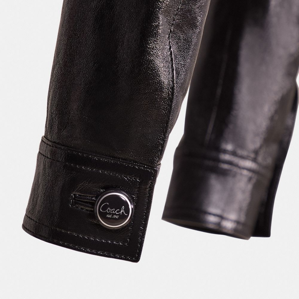 COACH®,Restored Patent Leather Jacket,Leather,Polyester,Viscose,Leather,Work,Black,Scale View