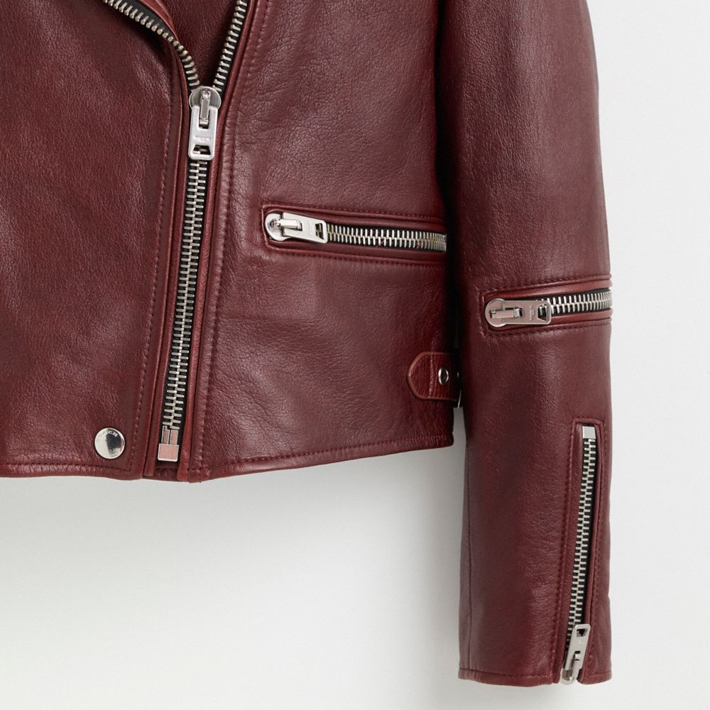 COACH®,Restored Biker Jacket,Leather,Polyester,Moto,Leather,Zipper,Day Party,Maroon,Scale View