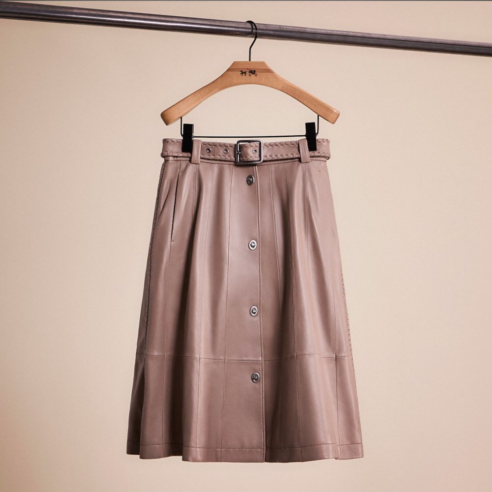 COACH®,RESTORED PANELED TRENCH SKIRT,Light Mocha,Front View