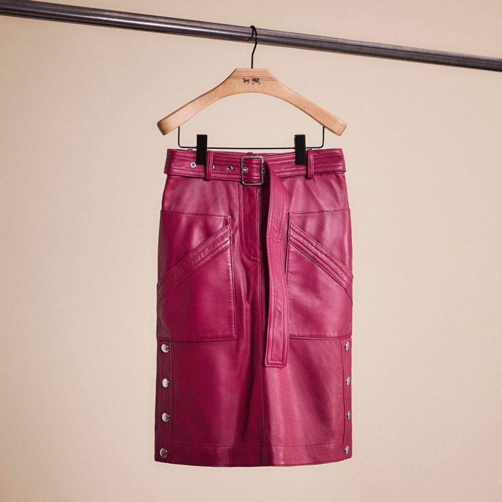 COACH®,RESTORED BELTED LEATHER SKIRT,Tweed Berry,Front View