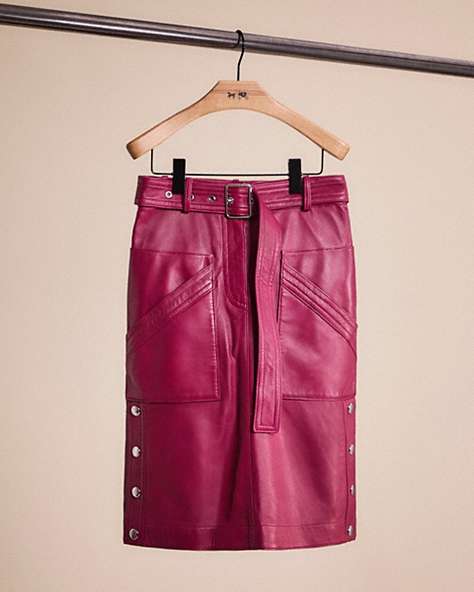 COACH®,RESTORED BELTED LEATHER SKIRT,Tweed Berry,Front View