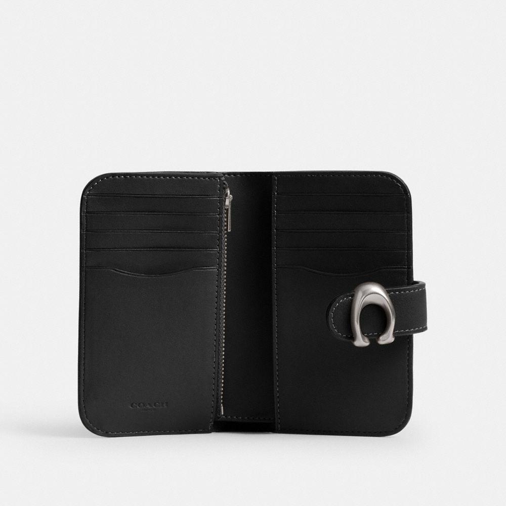 COACH®,Tabby Wallet,Leather,Bi Fold,Metal,Logo,Casual,Black,Inside View,Top View