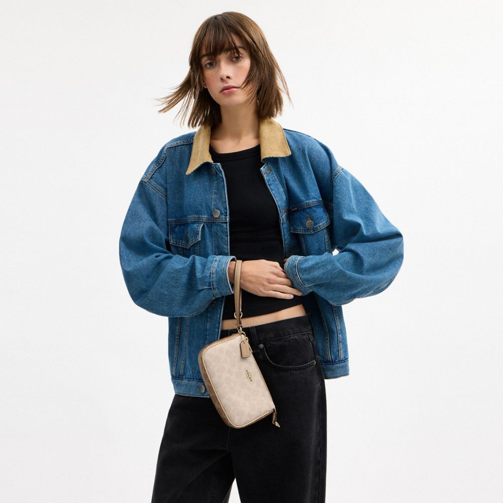 COACH®,Nolita 19 In Blocked Signature Canvas,Shoulder Bag,Logo,Casual,Beige,Detail View