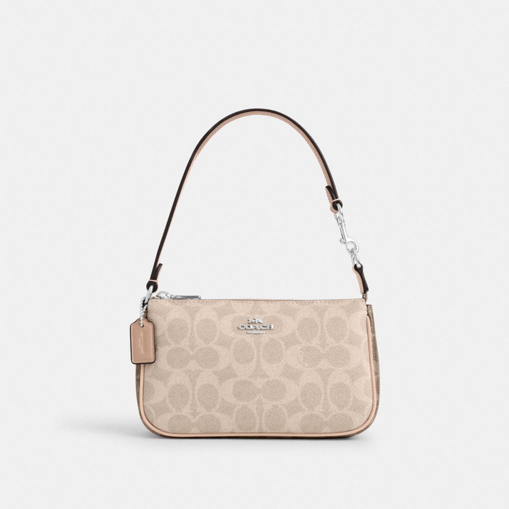 COACH®,Nolita 19 In Blocked Signature Canvas,Beige,Front View