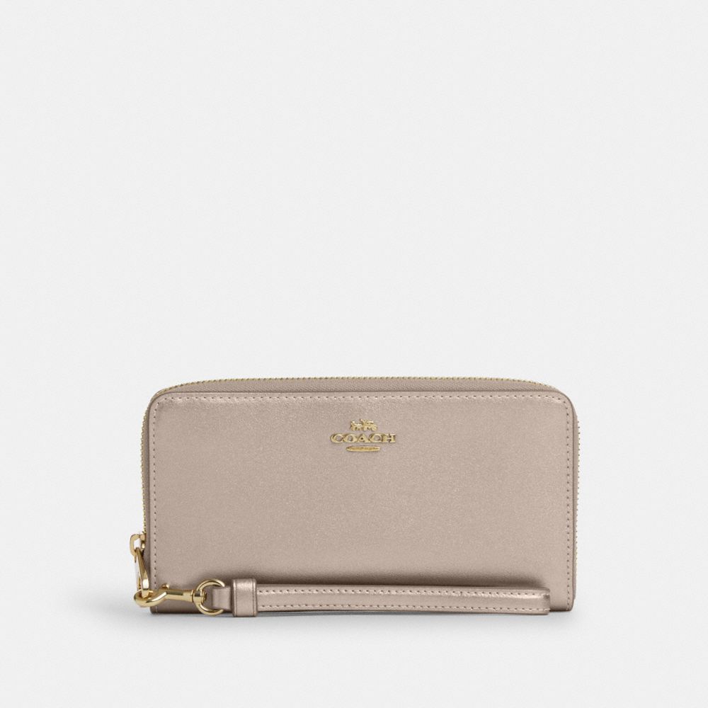 COACH®,PORTEFEUILLE ZIP-CONTOUR LONG,Or/Champagne pâle,Front View