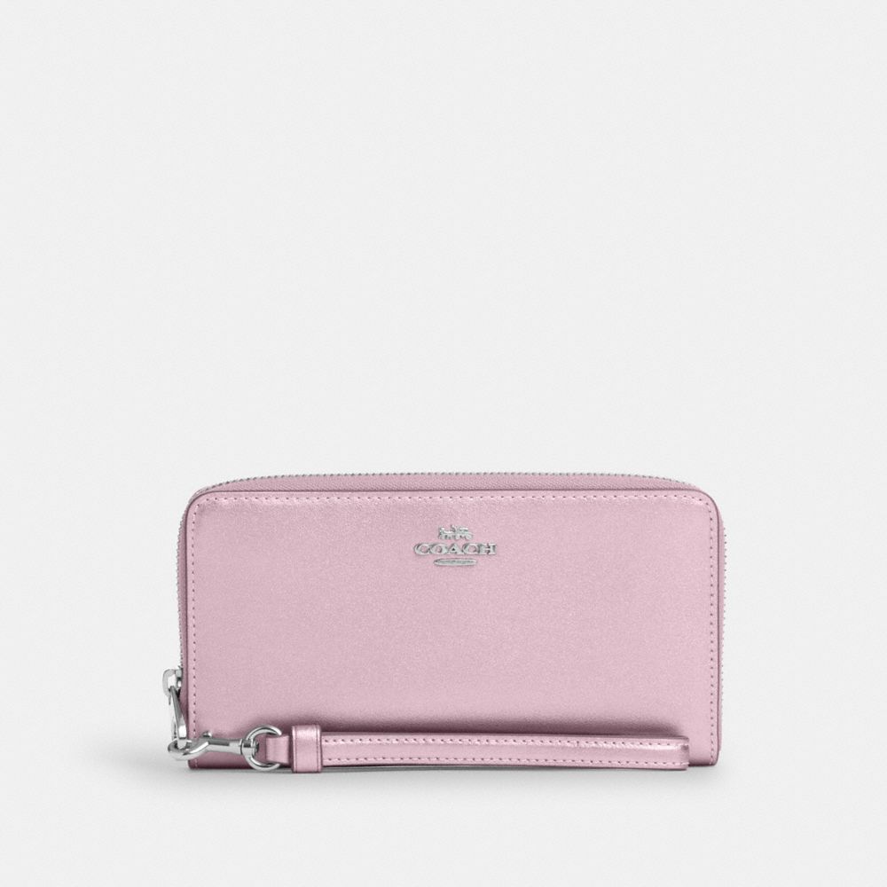 COACH®,PORTEFEUILLE ZIP-CONTOUR LONG,Argent/Rose métallique,Front View