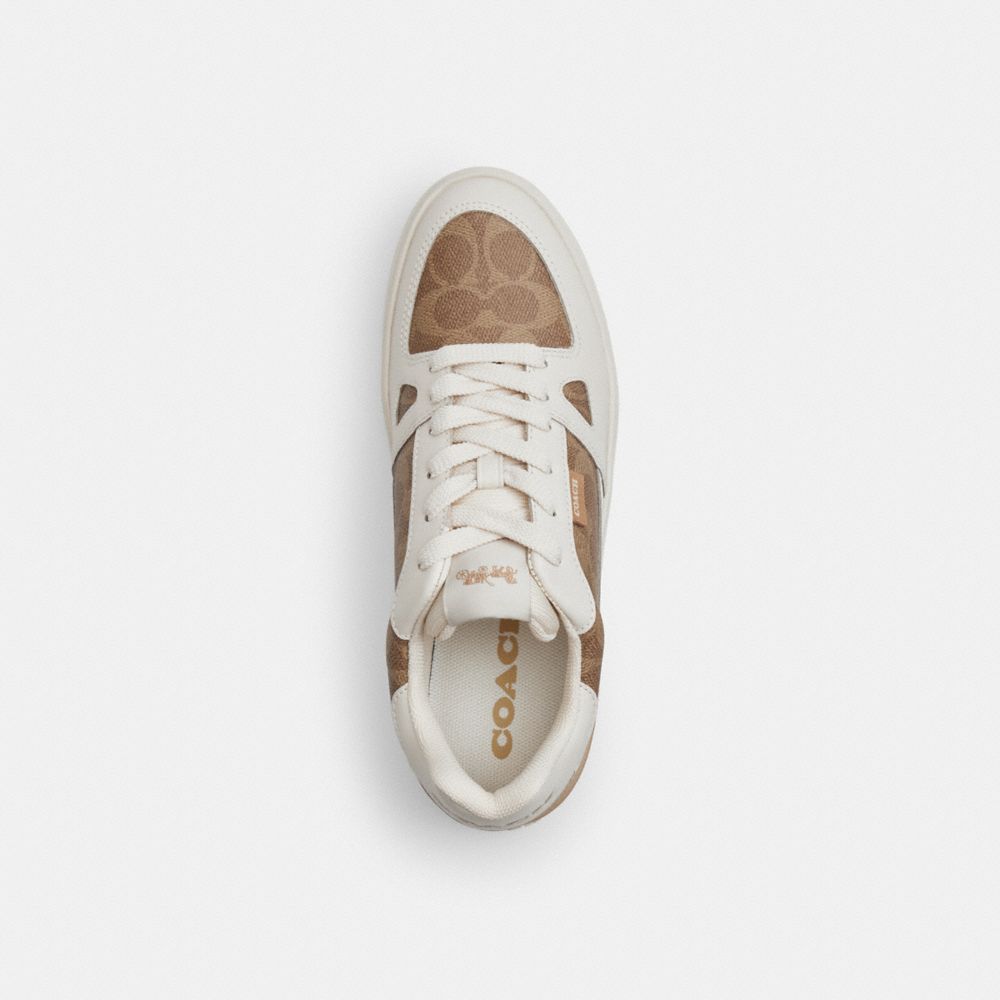 COACH®,Clip Court Low Top Sneaker In Signature Canvas,Brown,Inside View,Top View