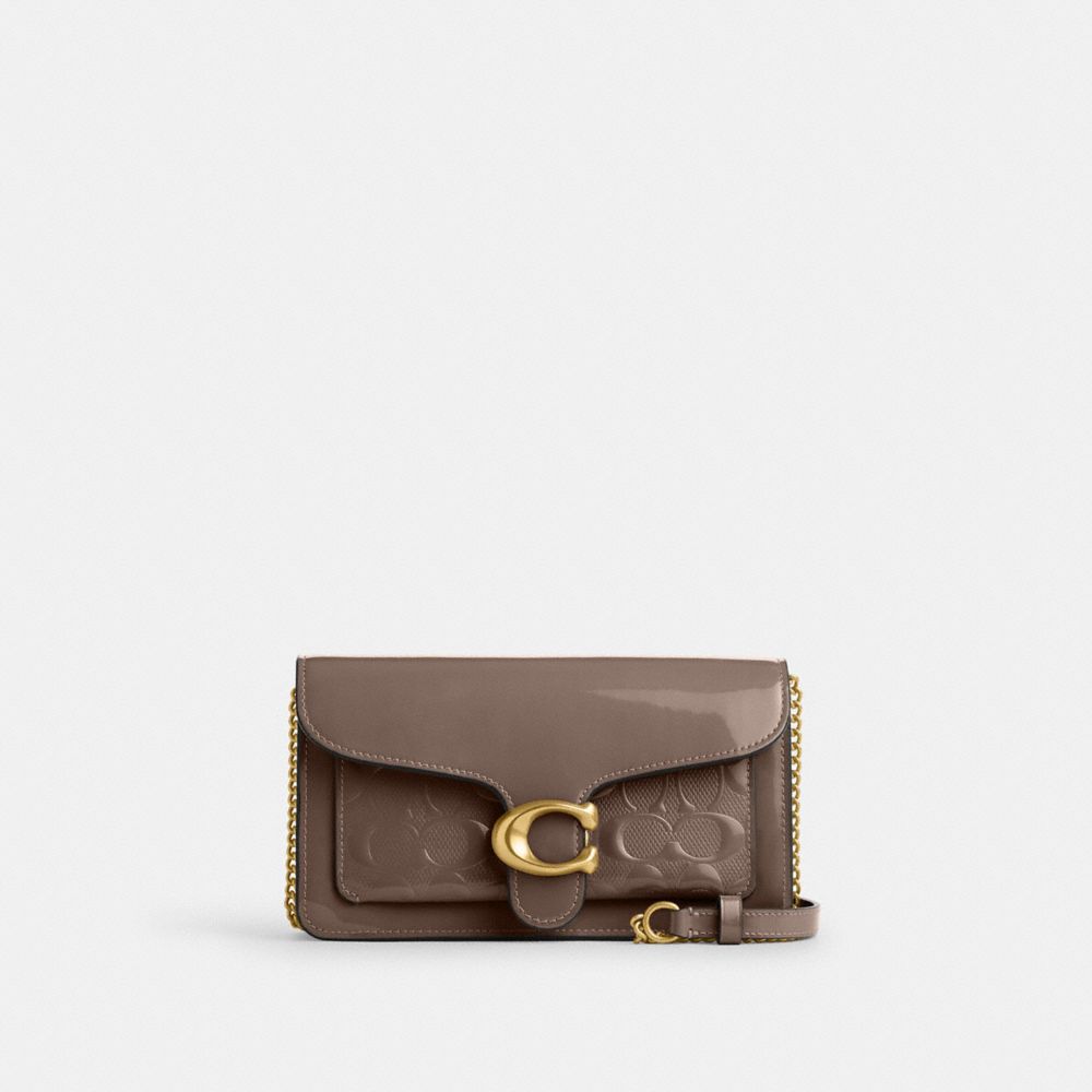 Shop Coach Tabby Clutch Aus Signature-leder Mit Kettenriemen In Grey