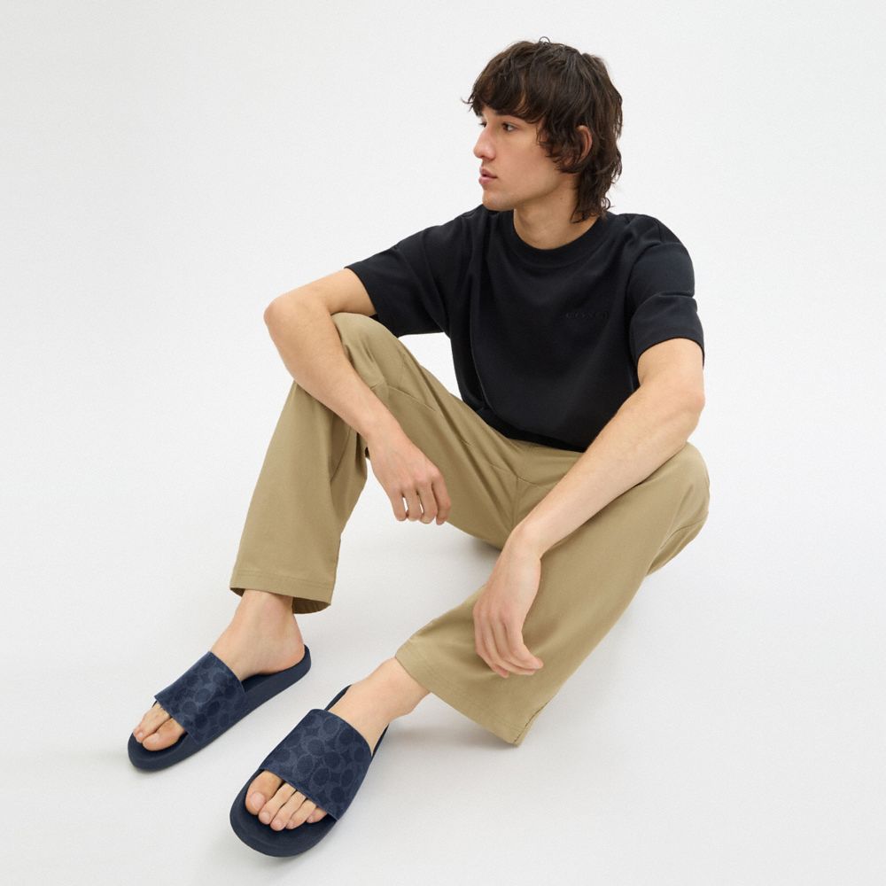 COACH®,Slide In Signature Canvas,Polyester,Rubber,Slides,Fabric,Sustainable,Casual,Pool,,Detail View