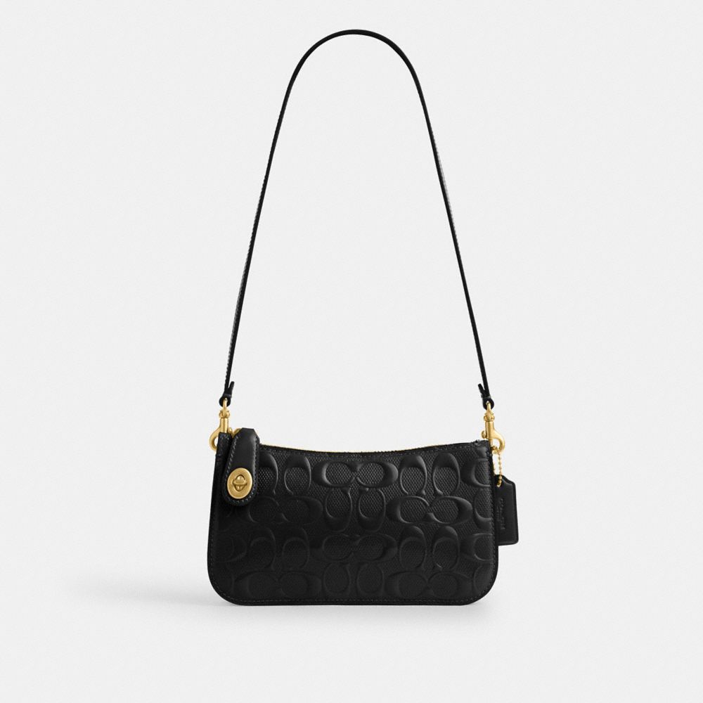 Shop Coach Penn Schultertasche Aus Signature-leder In Black