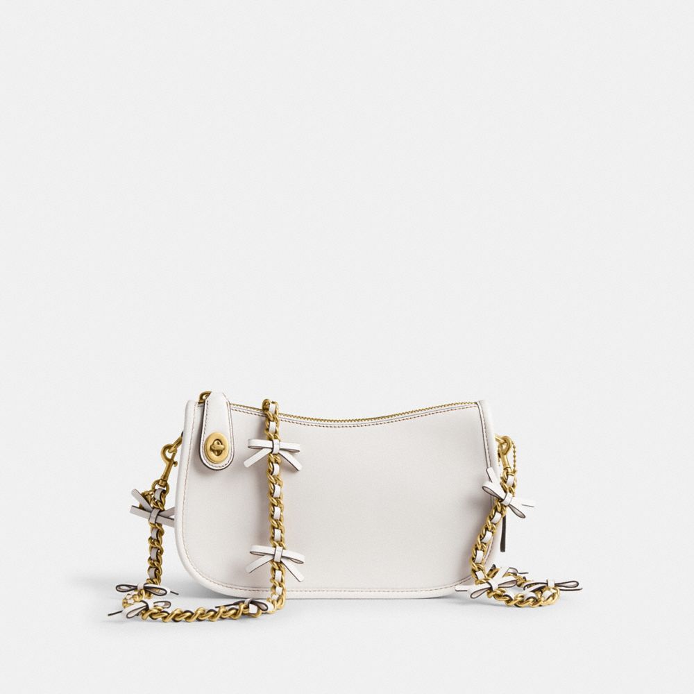 COACH®,CHAÎNETTE DE CUIR AVEC BOUCLES,Laiton/Craie,Angle View