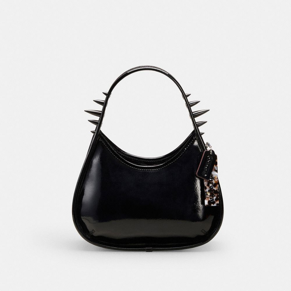 COACH®,Ergo Bag in Crinkle Patent Coachtopia Leather: Spikes,Small,Black,Front View