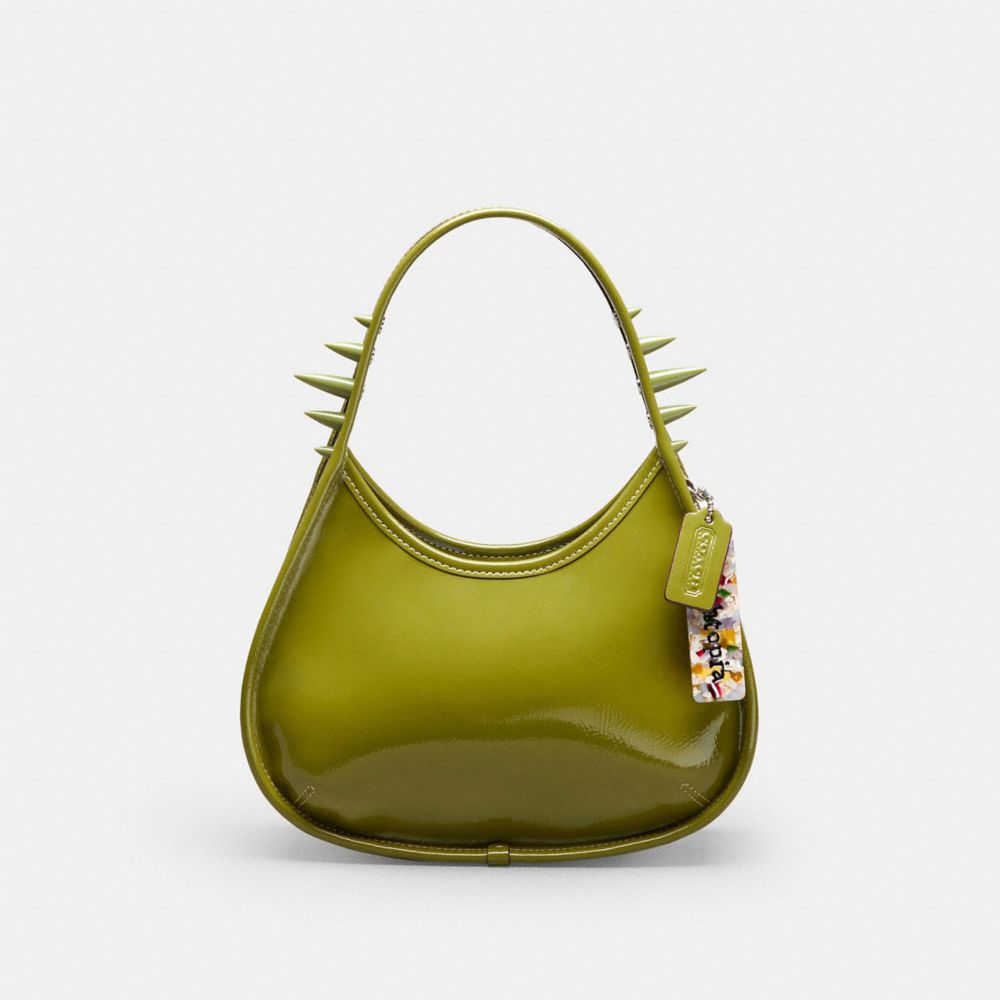 COACH®,Ergo Bag in Crinkle Patent Coachtopia Leather: Spikes,Small,Olive Green,Front View