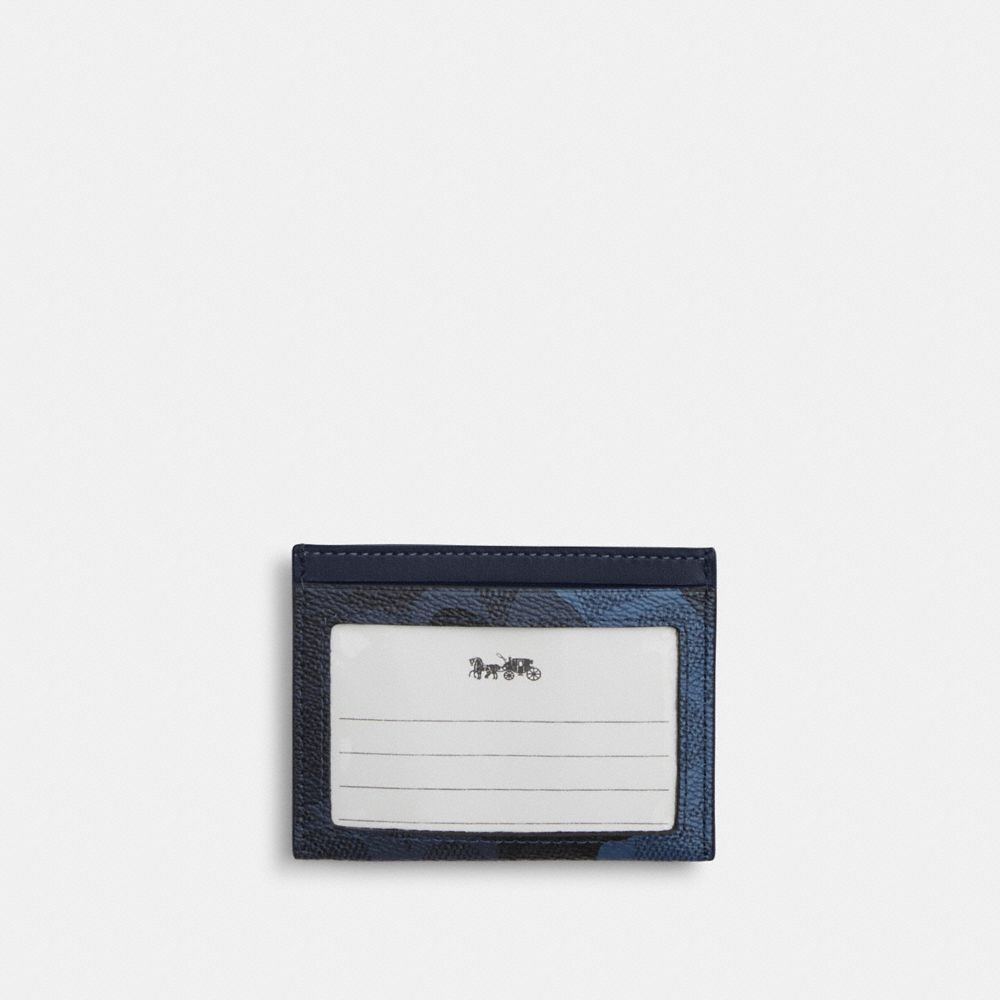 COACH®,ÉTUI-CARTES POUR PIÈCES D’IDENTITÉ MINCE EN TOILE SIGNATURE AVEC IMPRIMÉ CAMOUFLAGE,Toile exclusive,Bleu/Multi,Back View