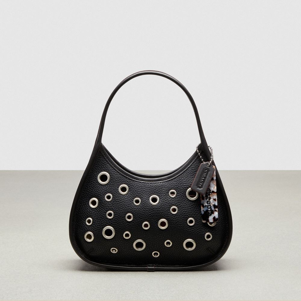 COACH®,Ergo Bag in Pebbled Coachtopia Leather: Grommets,Small,Black,Front View