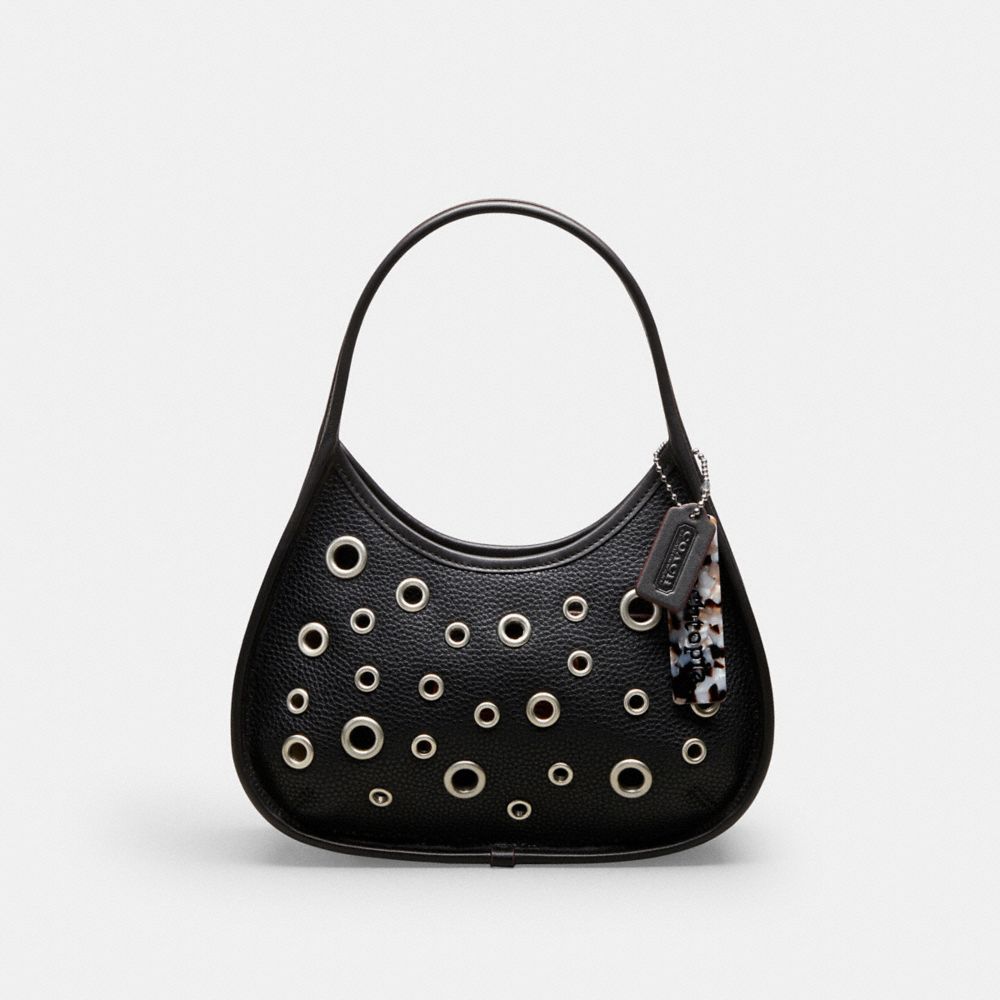 COACH®,Ergo Bag in Pebbled Coachtopia Leather: Grommets,Small,Black,Front View