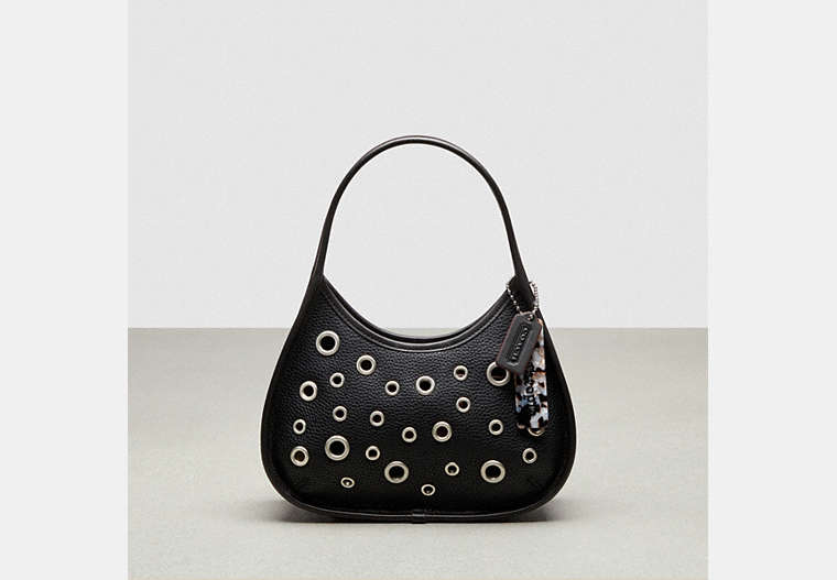 COACH®,Ergo Bag in Pebbled Coachtopia Leather: Grommets,Small,Black,Front View