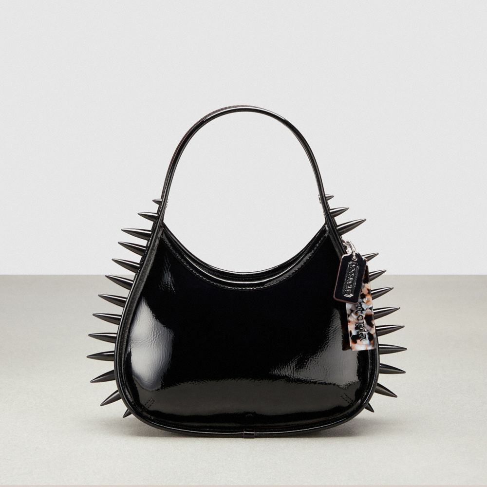 COACH®,Ergo Bag in Crinkle Patent Coachtopia Leather: Spikes All Over,Small,Black,Front View