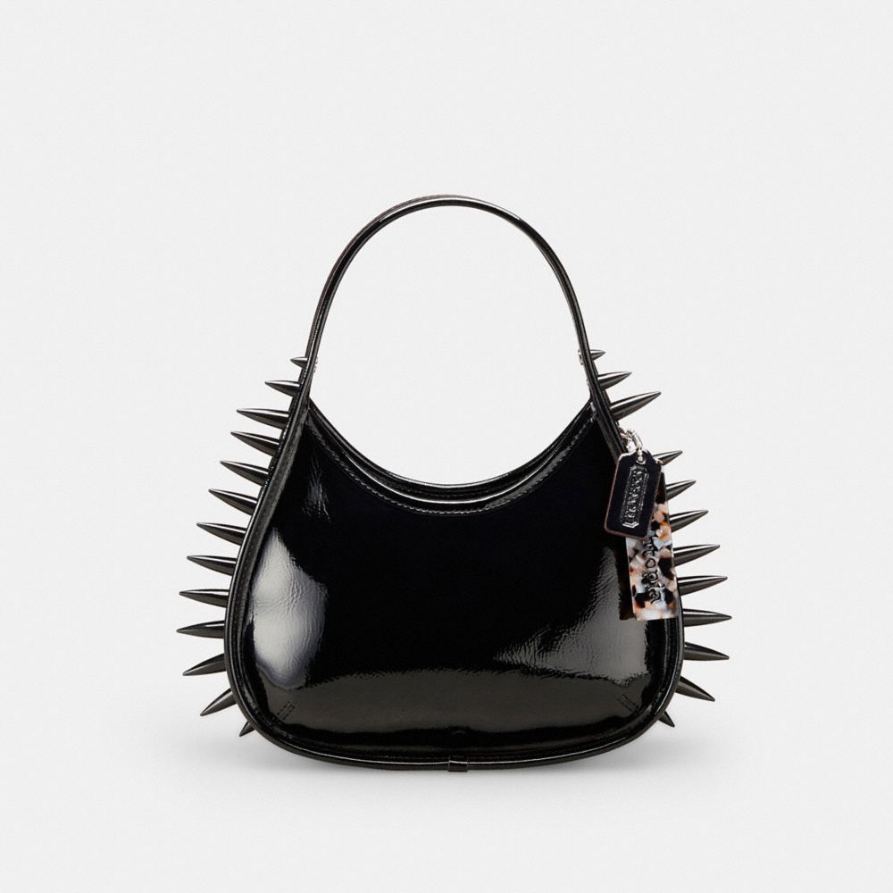 COACH®,Ergo Bag in Crinkle Patent Coachtopia Leather: Spikes All Over,Small,Black,Front View