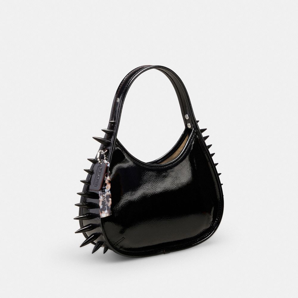 COACH®,Ergo Bag in Crinkle Patent Coachtopia Leather: Spikes All Over,Small,Black,Angle View