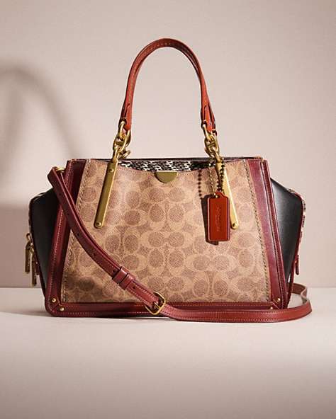 COACH®,RESTORED DREAMER IN SIGNATURE CANVAS WITH SNAKESKIN DETAIL,Brass/Tan/Black,Front View