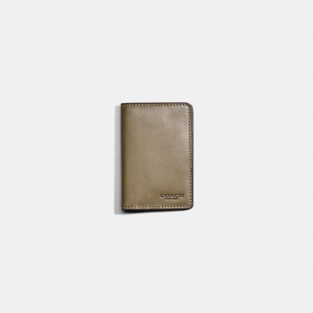 COACH®,Restored Card Wallet,Bi Fold,Engraved Detail,Logo,Casual,Olive,Front View