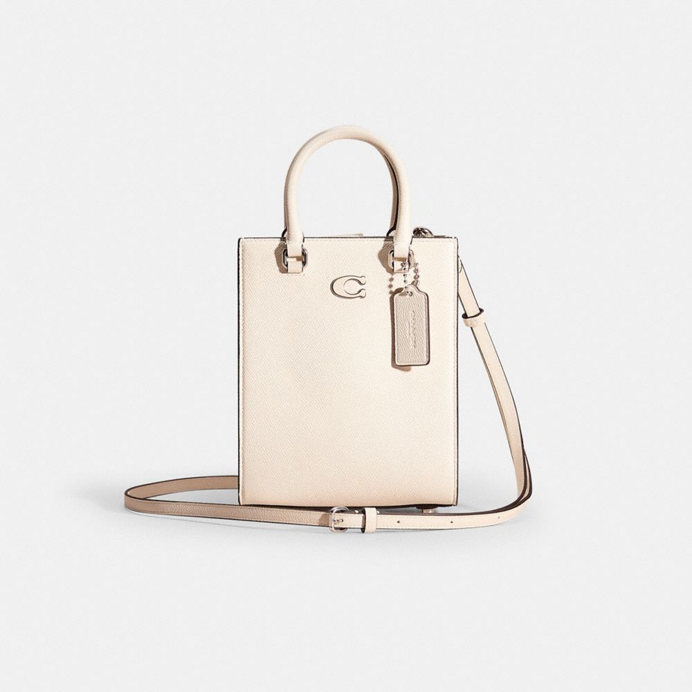 COACH®,Restored Tote 16 With Signature Canvas,Leather,Crossbody,Logo,Scratch Resistant,Casual,Cream,Front View