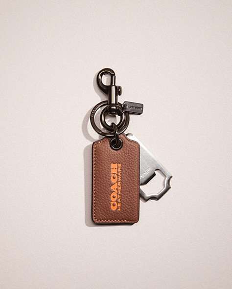 COACH®,RESTORED BOTTLE OPENER KEY FOB,Dark Saddle/Canyon,Front View