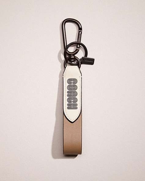 COACH®,RESTORED LOOP KEY FOB IN COLORBLOCK WITH SIGNATURE CANVAS DETAIL AND COACH PRINT,Elm,Front View