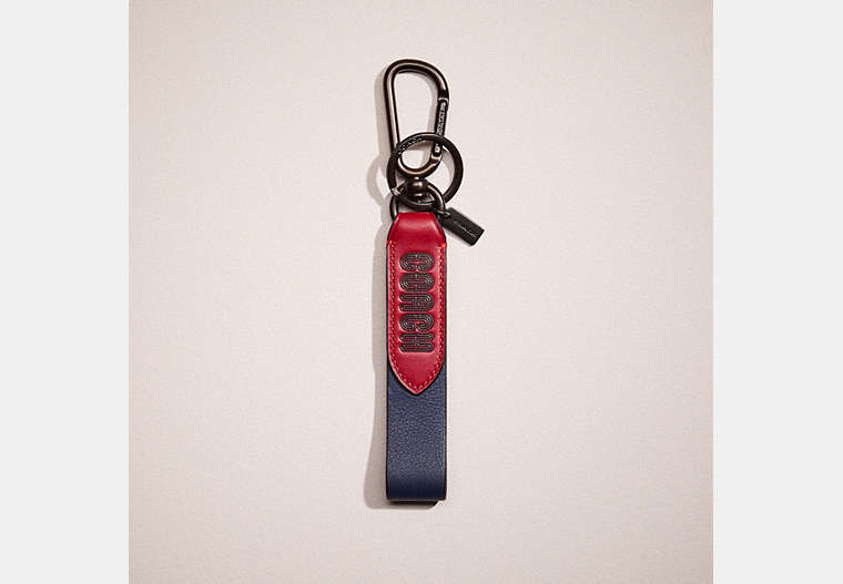 COACH®,RESTORED LOOP KEY FOB IN COLORBLOCK WITH SIGNATURE CANVAS DETAIL AND COACH PRINT,True Navy Multi,Front View