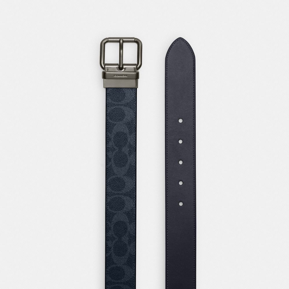 COACH®,Roller Buckle Cut To Size Reversible Belt, 38 Mm,Standard,Casual,Navy,Angle View