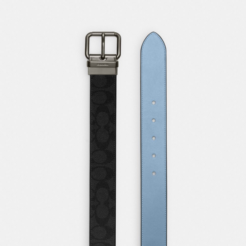 COACH®,CEINTURE RÉVERSIBLE SUR MESURE AVEC BOUCLE ROLLER, 38 MM,Toile exclusive,Bronze,Angle View