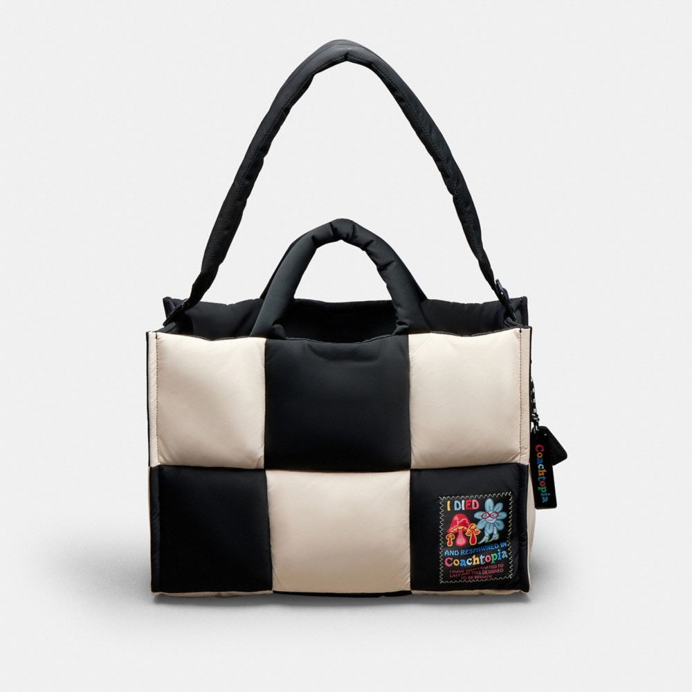 COACH®,Coachtopia Loop Tote With Checkerboard Quilting,Recycled Polyester,Tote,Applique,Logo,Adjustable,Casual,Multi Color,Front View