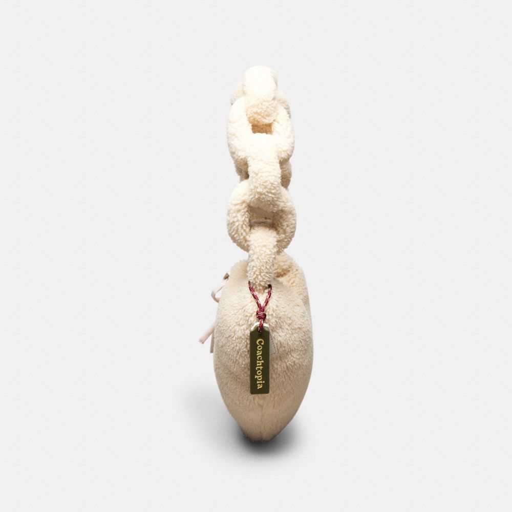 COACH®,Coachtopia Fuzzy Heart Bag,Recycled Polyester,Shoulder Bag,3D Embellishment,Chain Detail,Logo,Bow,Sustainable,Day P...,Cream,Group View