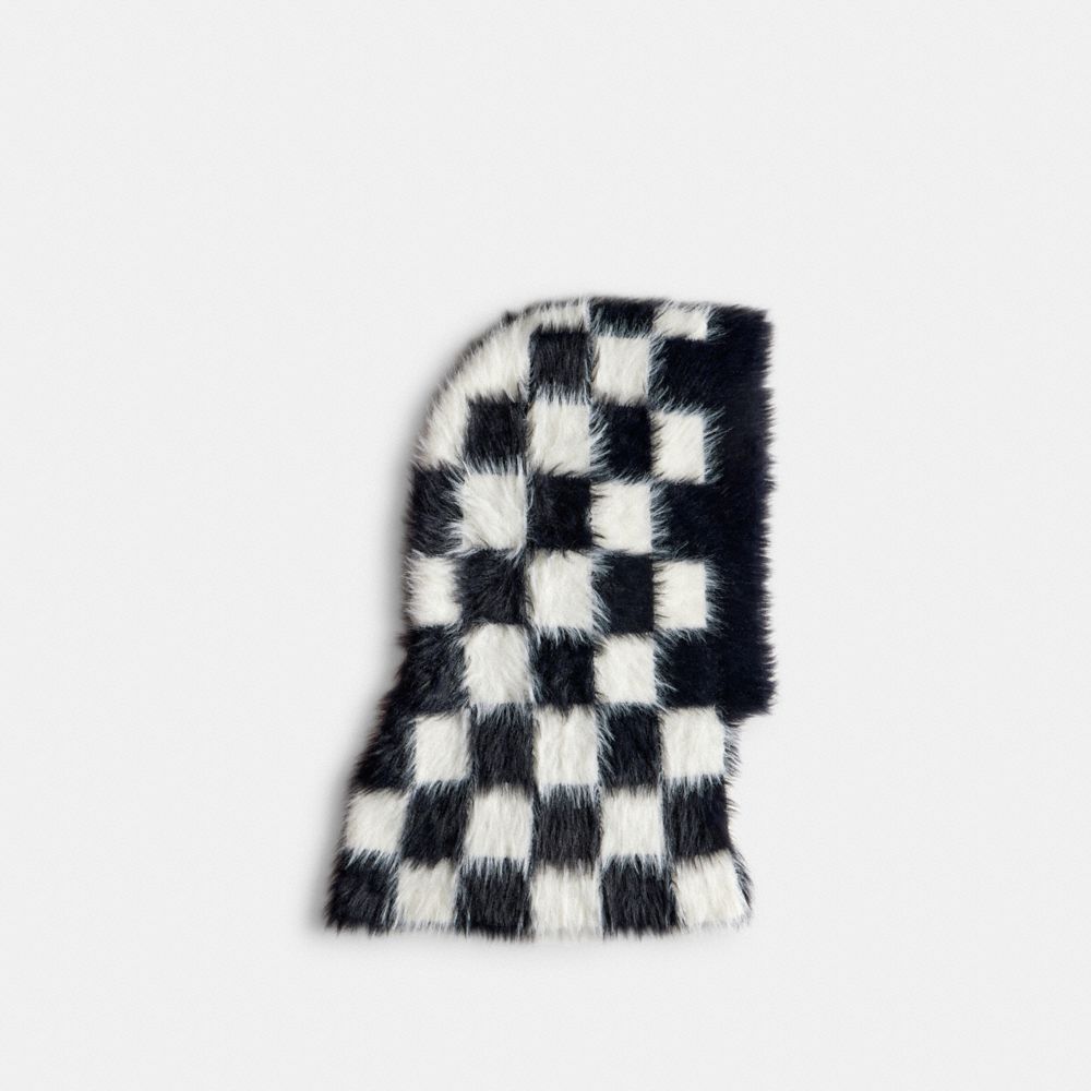 COACH®,Fuzzy Knit Balaclava With Checkerboard Pattern,,Front View