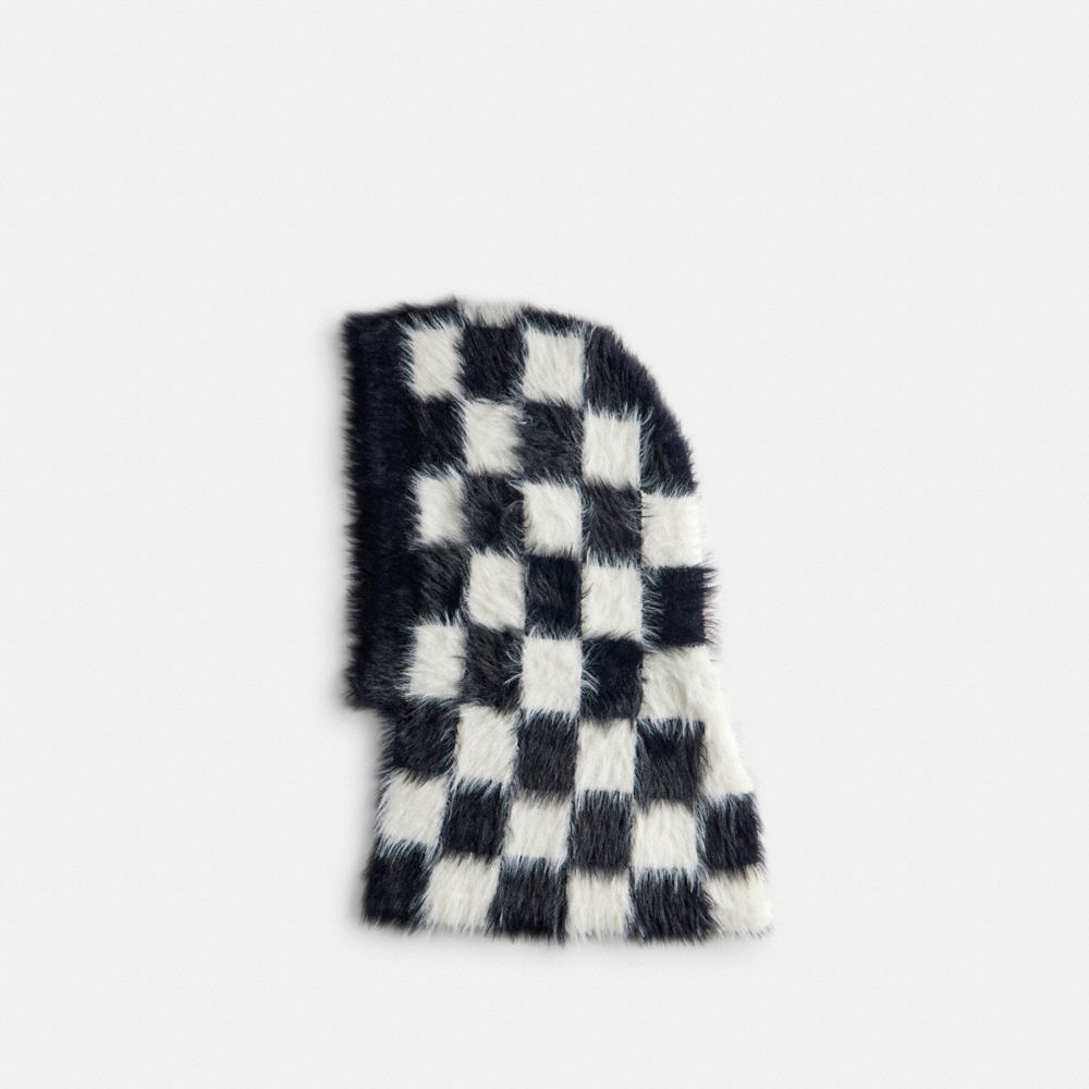 COACH®,Fuzzy Knit Balaclava With Checkerboard Pattern,Fuzzy Knit,Recycled Nylon,Balaclavas,Eco-Friendly,NFC Technology,Casual,Multi Color,Back View