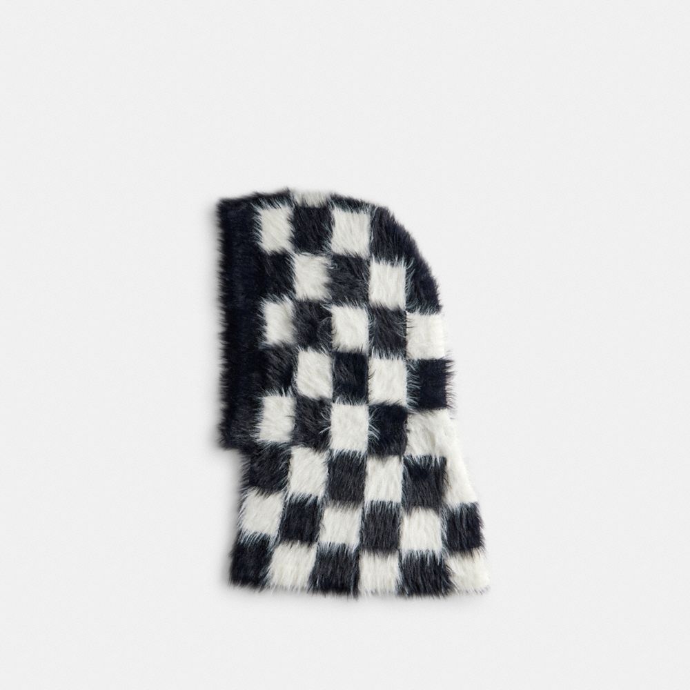 COACH®,Fuzzy Knit Balaclava With Checkerboard Pattern,,Back View