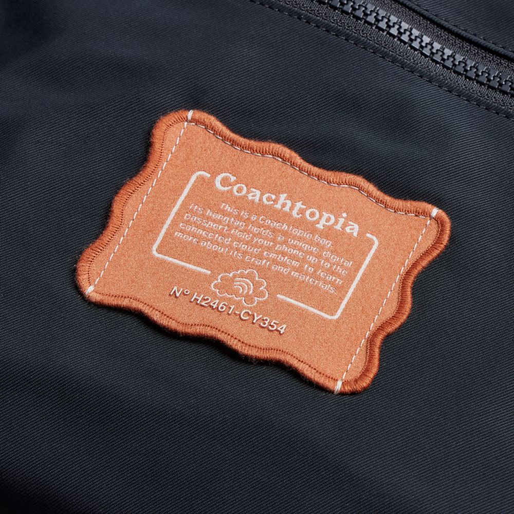 COACH®,Coachtopia Loop Small Tote With Heart Appliqué,Recycled Polyester,Tote,3D Embellishment,Bow,Applique,Logo,Sustainab...,Black,Closer View