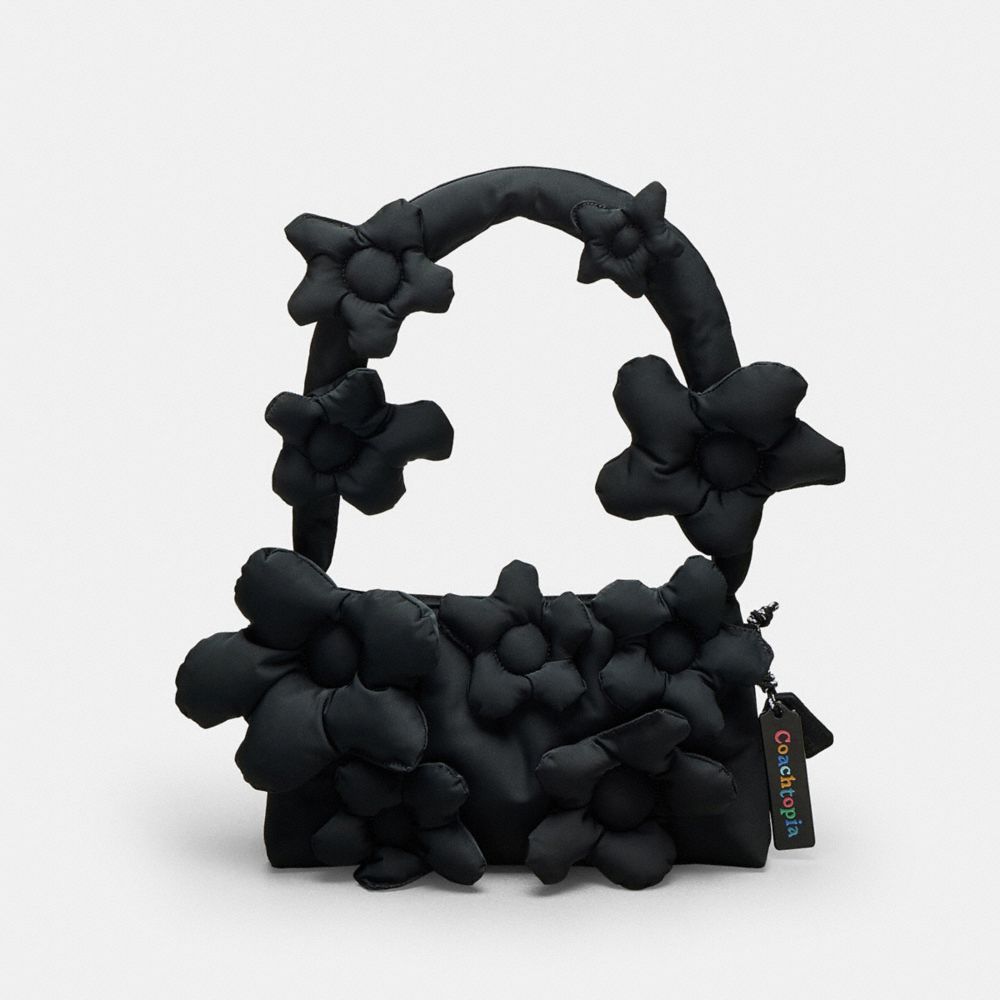 Coach Topia Loop Schultertasche Aus Recyceltem Polyester Mit Blumenapplikation In Black/multi