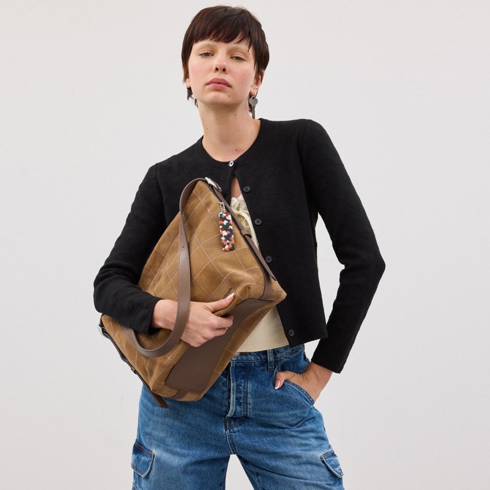 COACH®,Alter/Ego Hobo Bag In Suede Checkerboard Upcrafted Leather,,Detail View