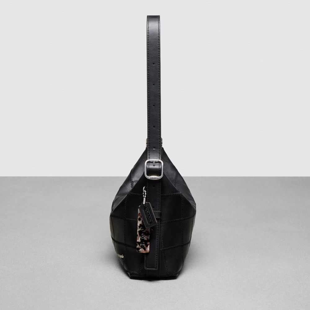 COACH®,Alter/Ego Slouchy Shoulder Bag In Checkerboard Upcrafted Leather,Recycled Polyester,Leather,Hobo,Logo,Word Embellis...,Black,Group View