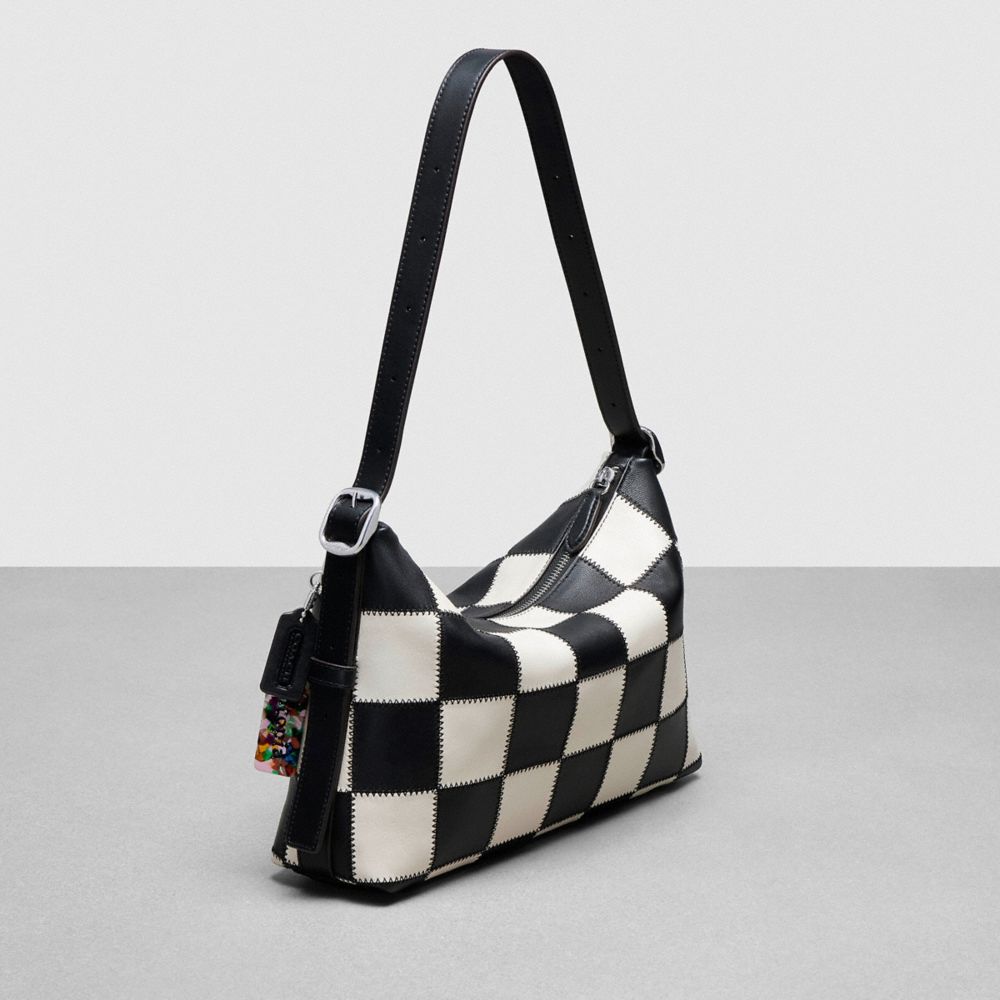 COACH®,Sac à porté-épaule Alter/Ego à damier en cuir Upcrafted,Cuir Coachtopia,Noir/Craie,Angle View