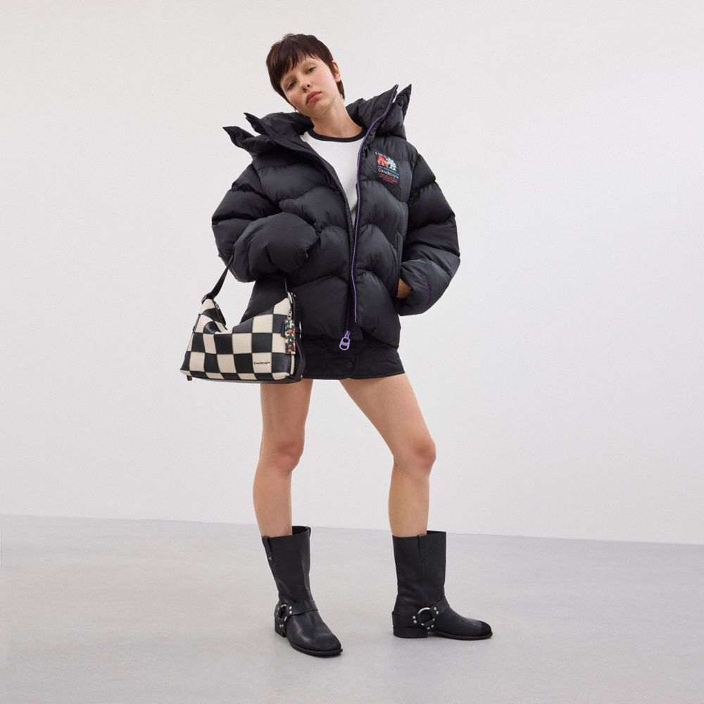 COACH®,Alter/Ego Slouchy Shoulder Bag In Checkerboard Upcrafted Leather,Recycled Polyester,Leather,Hobo,Logo,Word Embellis...,Multi Color,Detail View