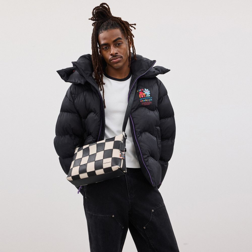 COACH®,Alter/Ego Slouchy Shoulder Bag In Checkerboard Upcrafted Leather,Recycled Polyester,Leather,Hobo,Logo,Word Embellis...,Multi Color,Detail View